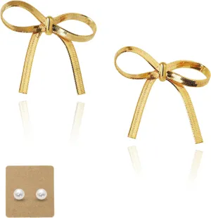 OZEL Gold Bow Earrings for Women Long Tassel Chain Drop Dangle Knot Ribbon Wedding Statement Jewelry