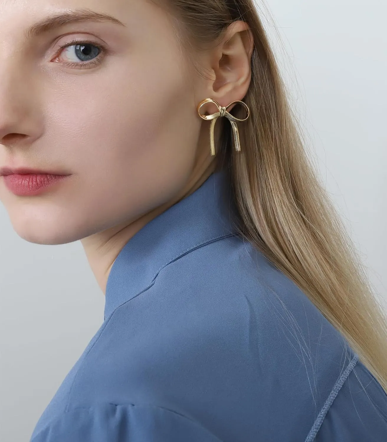 OZEL Gold Bow Earrings for Women Long Tassel Chain Drop Dangle Knot Ribbon Wedding Statement Jewelry