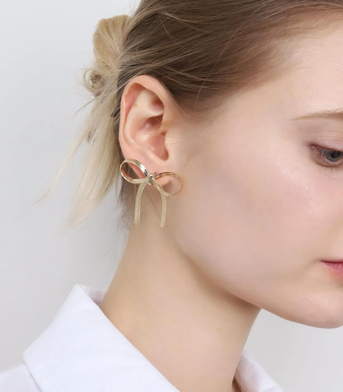 OZEL Gold Bow Earrings for Women Long Tassel Chain Drop Dangle Knot Ribbon Wedding Statement Jewelry