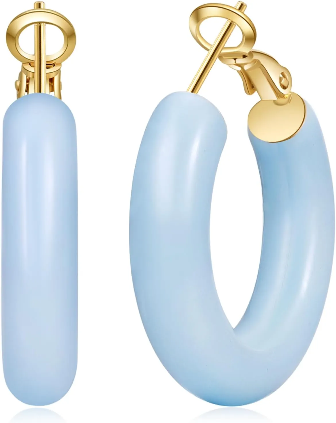 PABBEU 14K Gold Hoop Earrings for Women, Hypoallergenic Hollow Tube Red Yellow Off-white Blue Pink Green Hoop Earrings for Women Lightweight Colorful Chunky Gold Hoops Gifts 30MM