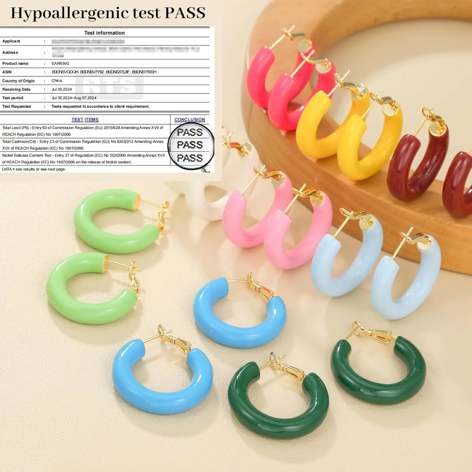 PABBEU 14K Gold Hoop Earrings for Women, Hypoallergenic Hollow Tube Red Yellow Off-white Blue Pink Green Hoop Earrings for Women Lightweight Colorful Chunky Gold Hoops Gifts 30MM