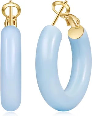 PABBEU 14K Gold Hoop Earrings for Women, Hypoallergenic Hollow Tube Red Yellow Off-white Blue Pink Green Hoop Earrings for Women Lightweight Colorful Chunky Gold Hoops Gifts 30MM