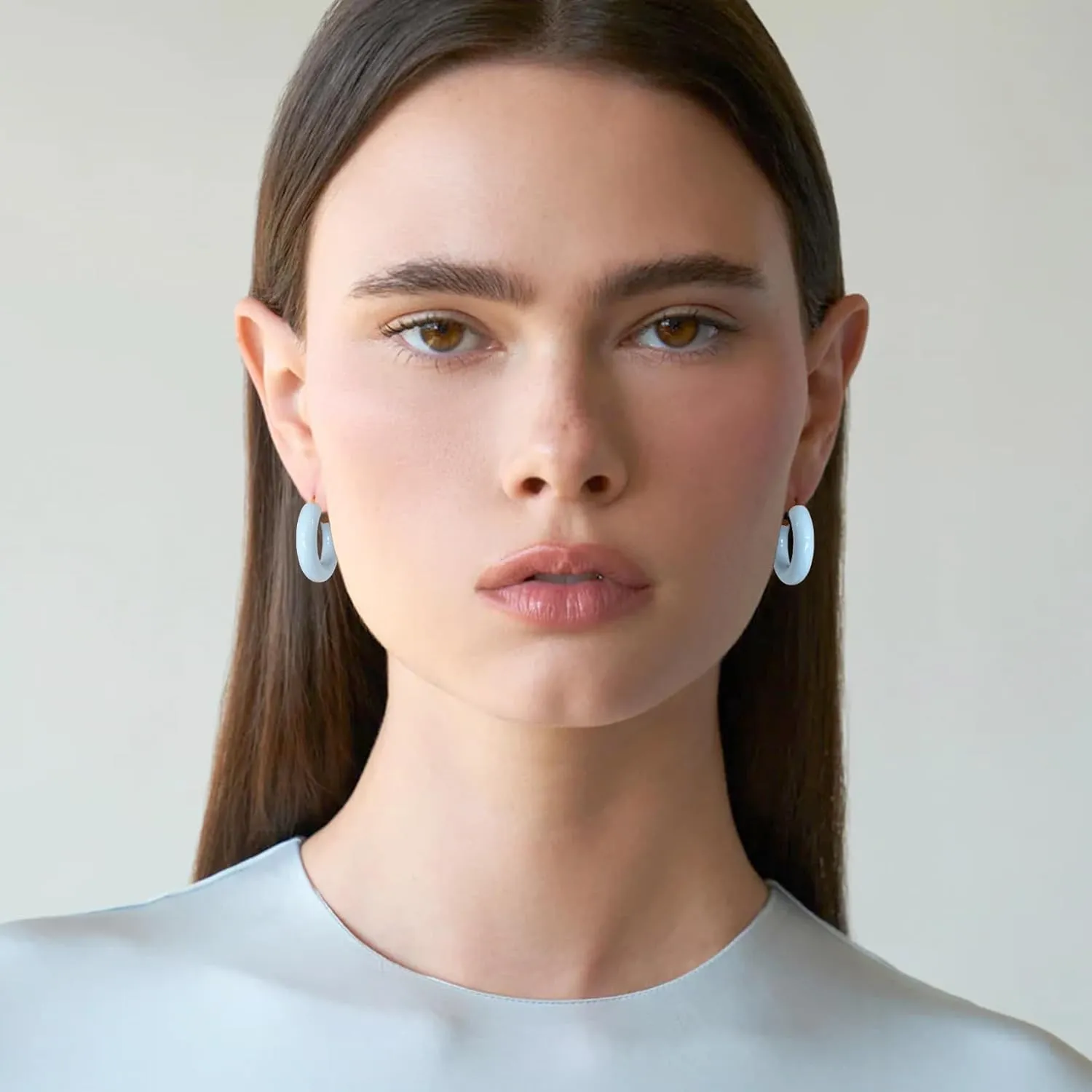 PABBEU 14K Gold Hoop Earrings for Women, Hypoallergenic Hollow Tube Red Yellow Off-white Blue Pink Green Hoop Earrings for Women Lightweight Colorful Chunky Gold Hoops Gifts 30MM