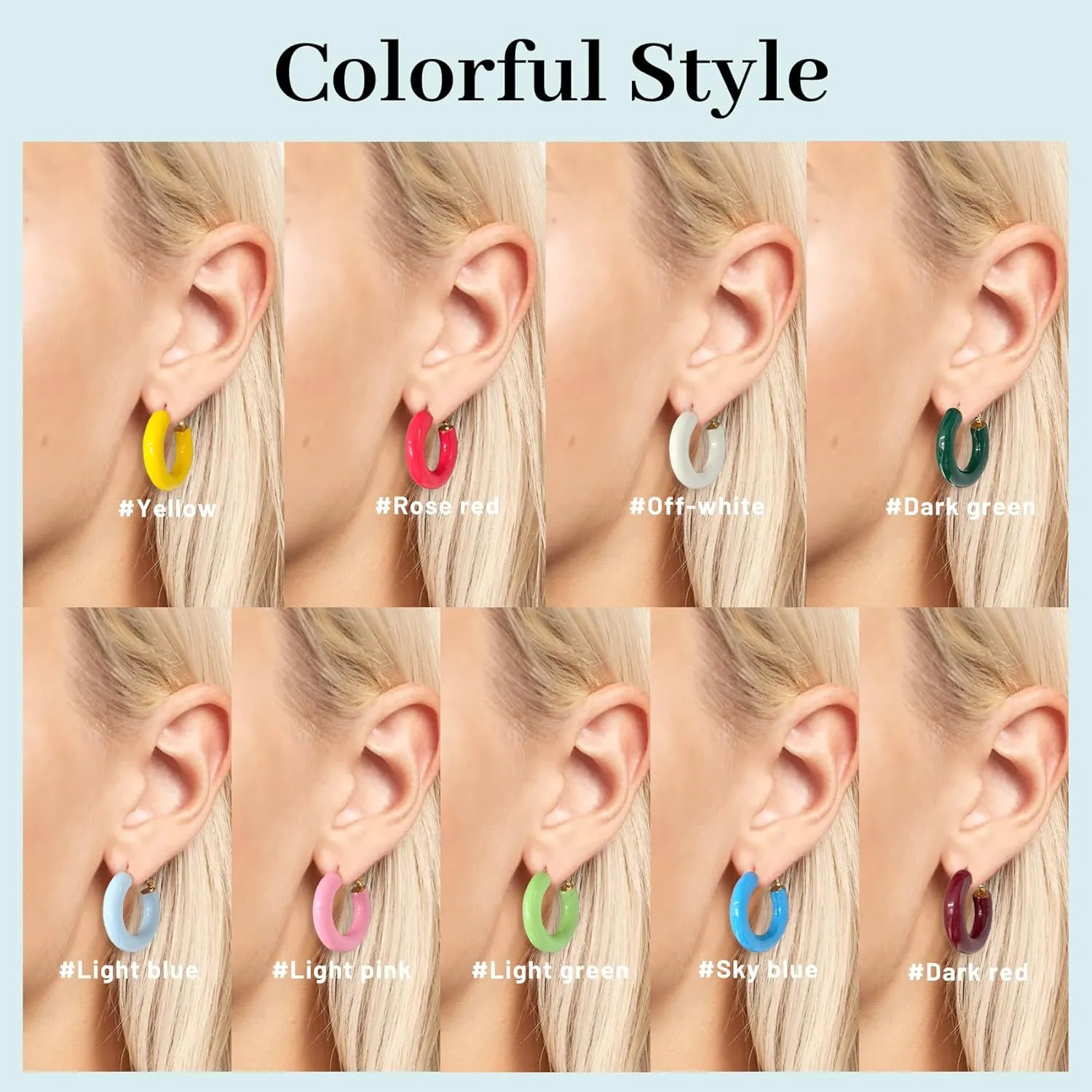 PABBEU 14K Gold Hoop Earrings for Women, Hypoallergenic Hollow Tube Red Yellow Off-white Blue Pink Green Hoop Earrings for Women Lightweight Colorful Chunky Gold Hoops Gifts 30MM