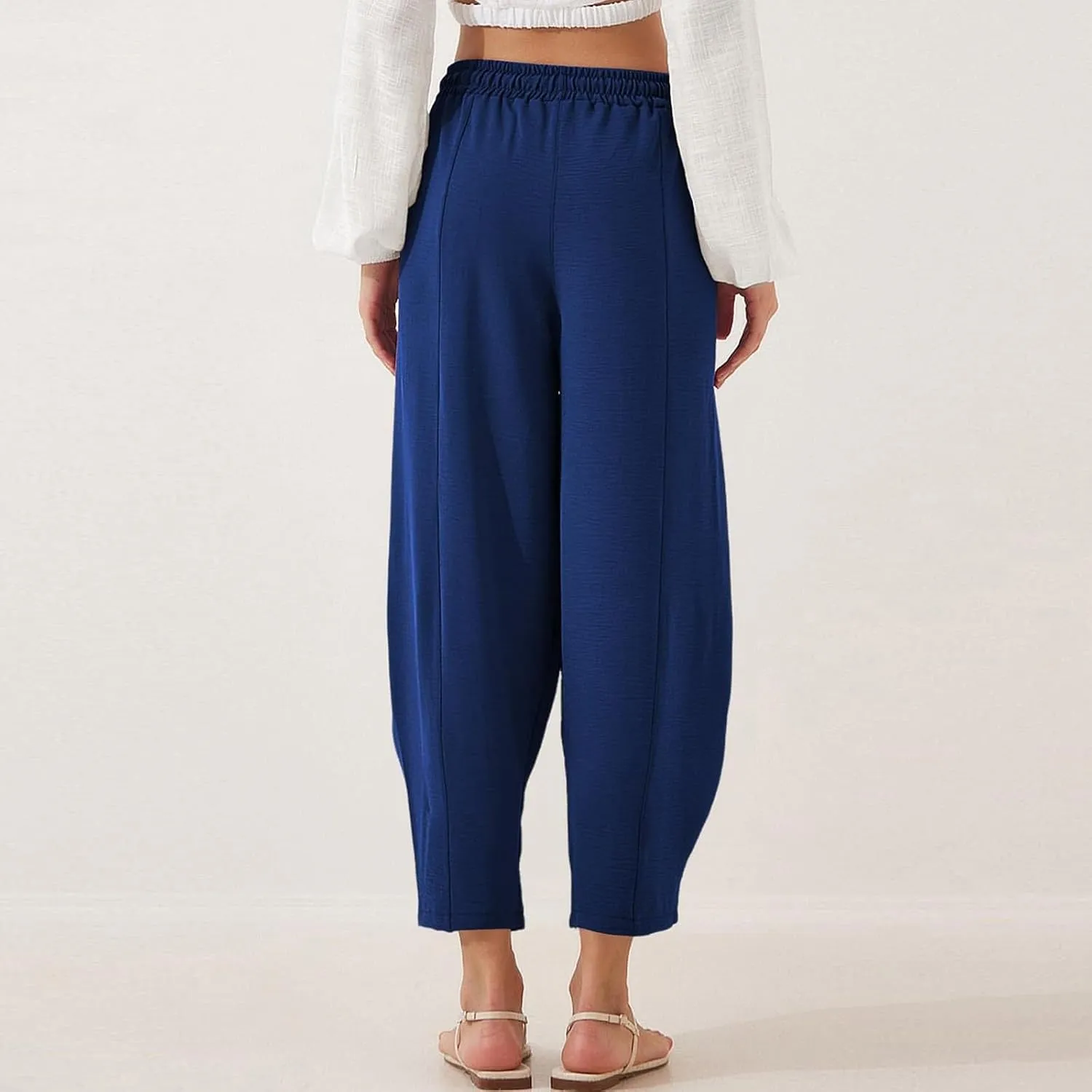 Pants for Women Trendy Elastic Waist Drawstring Sumemr Pants Casual Wide Leg High Waisted with Pockets 2025 Trousers