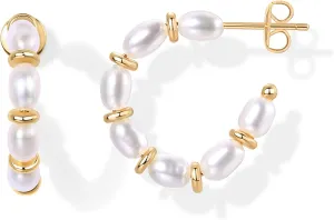 PAVOI 14K Gold-Plated Classic Pearl Hoop Earrings for Women | Freshwater Pearl Earring Pair