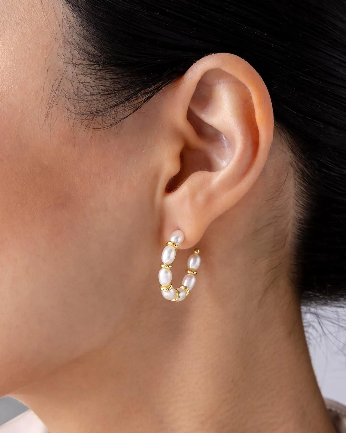 PAVOI 14K Gold-Plated Classic Pearl Hoop Earrings for Women | Freshwater Pearl Earring Pair