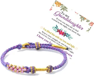 Peach Blossom Knot Bracelet Adjustable Handmade Woven Friendship Bracelets for Women Friend Mom Daughter Sister Bithday Christmas Gifts with Chooseable Card