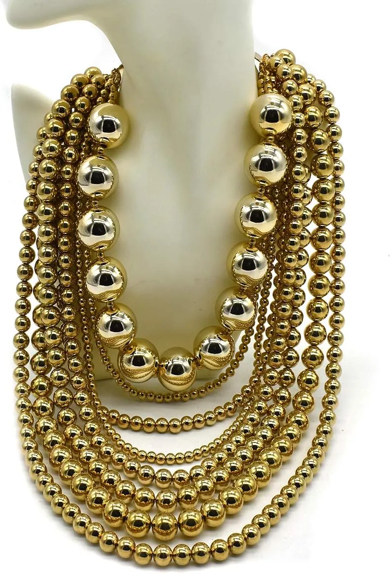 Pearl Necklace for Women Multi Strand Beaded Bib Necklace Chunky Pearl Statement Necklace Costume Jewelry Pearl Necklace and Earring Set