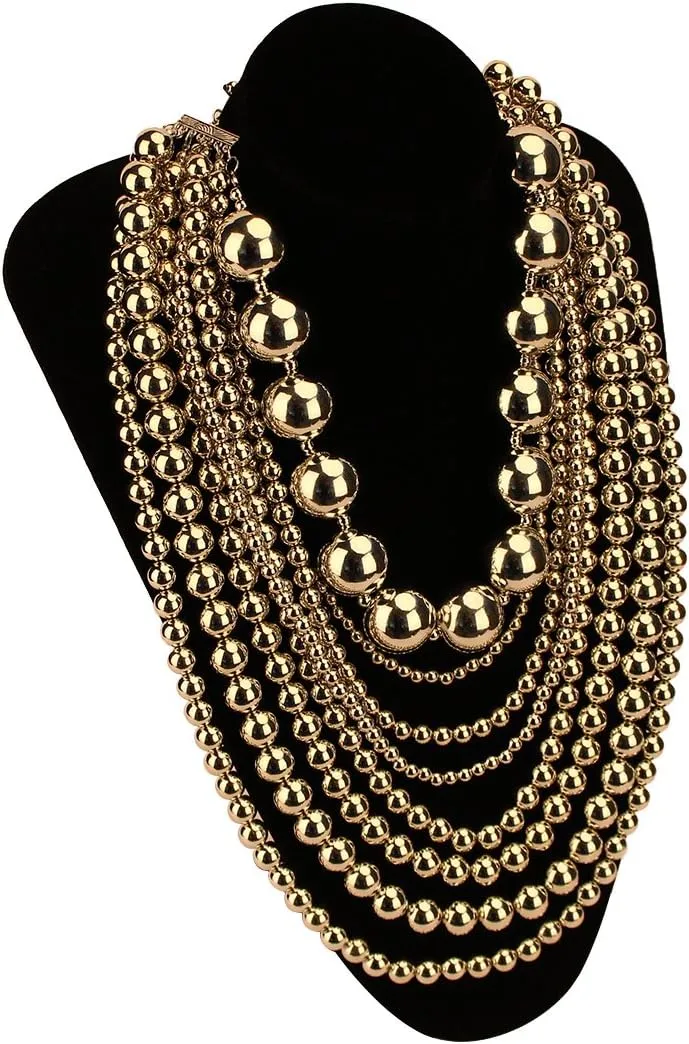 Pearl Necklace for Women Multi Strand Beaded Bib Necklace Chunky Pearl Statement Necklace Costume Jewelry Pearl Necklace and Earring Set