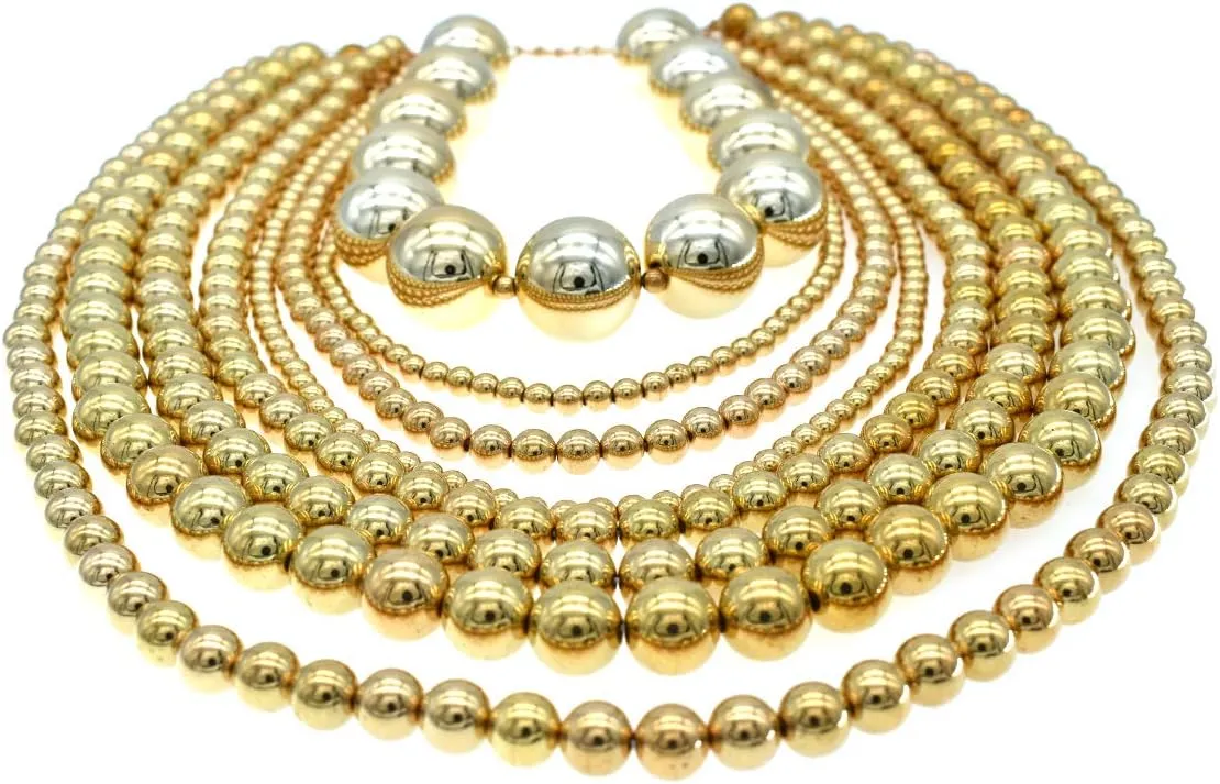 Pearl Necklace for Women Multi Strand Beaded Bib Necklace Chunky Pearl Statement Necklace Costume Jewelry Pearl Necklace and Earring Set