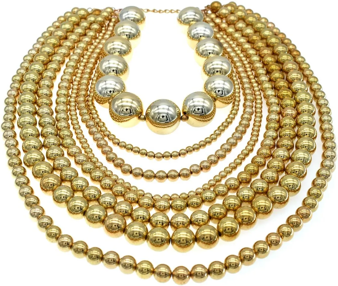 Pearl Necklace for Women Multi Strand Beaded Bib Necklace Chunky Pearl Statement Necklace Costume Jewelry Pearl Necklace and Earring Set