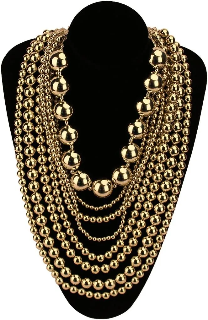 Pearl Necklace for Women Multi Strand Beaded Bib Necklace Chunky Pearl Statement Necklace Costume Jewelry Pearl Necklace and Earring Set