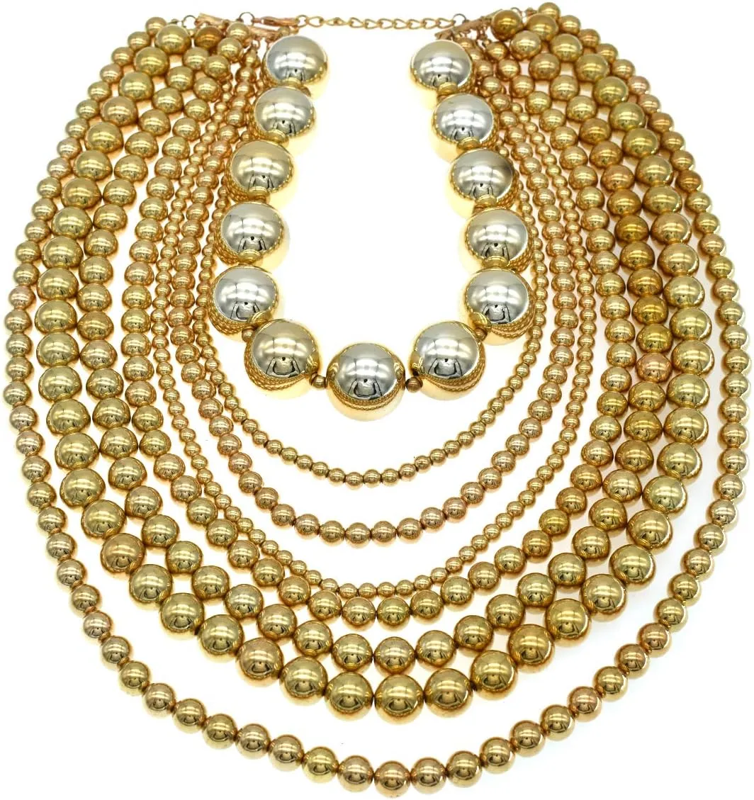 Pearl Necklace for Women Multi Strand Beaded Bib Necklace Chunky Pearl Statement Necklace Costume Jewelry Pearl Necklace and Earring Set