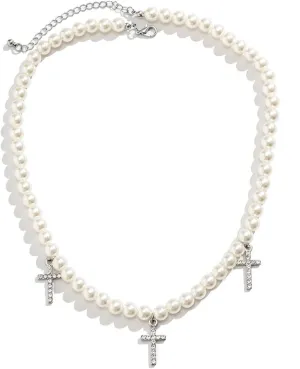 Pearl Necklace Men Layered Pearl Choker Necklaces Faux Pearl Chain Necklace for Men Boys