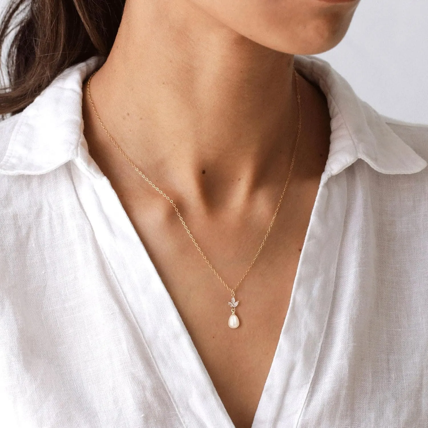 Pearl Necklaces for Women, 14k Gold Plated Dainty Pearl Necklace Simple Jewelry for Daily Wear