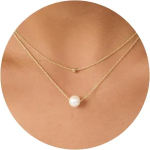 Pearl Necklaces for Women, 14k Gold Plated Dainty Pearl Necklace Simple Jewelry for Daily Wear