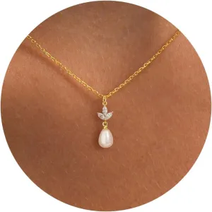 Pearl Necklaces for Women-14k Gold Plated Layered-Single Pearl Necklace Simple Pearl Choker Necklaces for Women Trendy Cute Gold Necklace Jewelry for Women Gifts