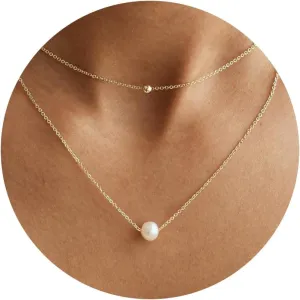 Pearl Necklaces for Women-14k Gold Plated Layered-Single Pearl Necklace Simple Pearl Choker Necklaces for Women Trendy Cute Gold Necklace Jewelry for Women Gifts