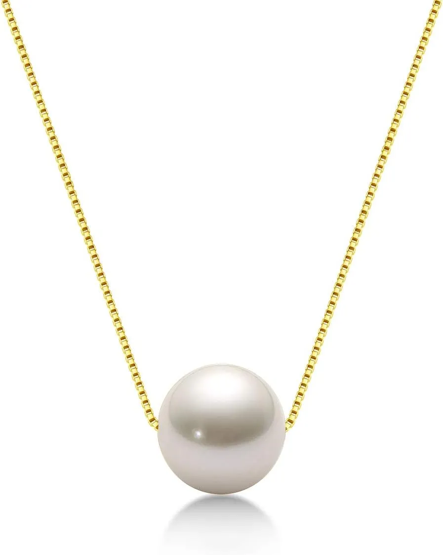 Pearl Necklaces for Women Floating Single Freshwater Pearl Pendant Necklaces with Sterling Silver 18 inch Chain Pearl Jewelry Gifts for Her 8-9mm White/Pink/Purple