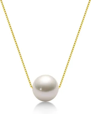 Pearl Necklaces for Women Floating Single Freshwater Pearl Pendant Necklaces with Sterling Silver 18 inch Chain Pearl Jewelry Gifts for Her 8-9mm White/Pink/Purple