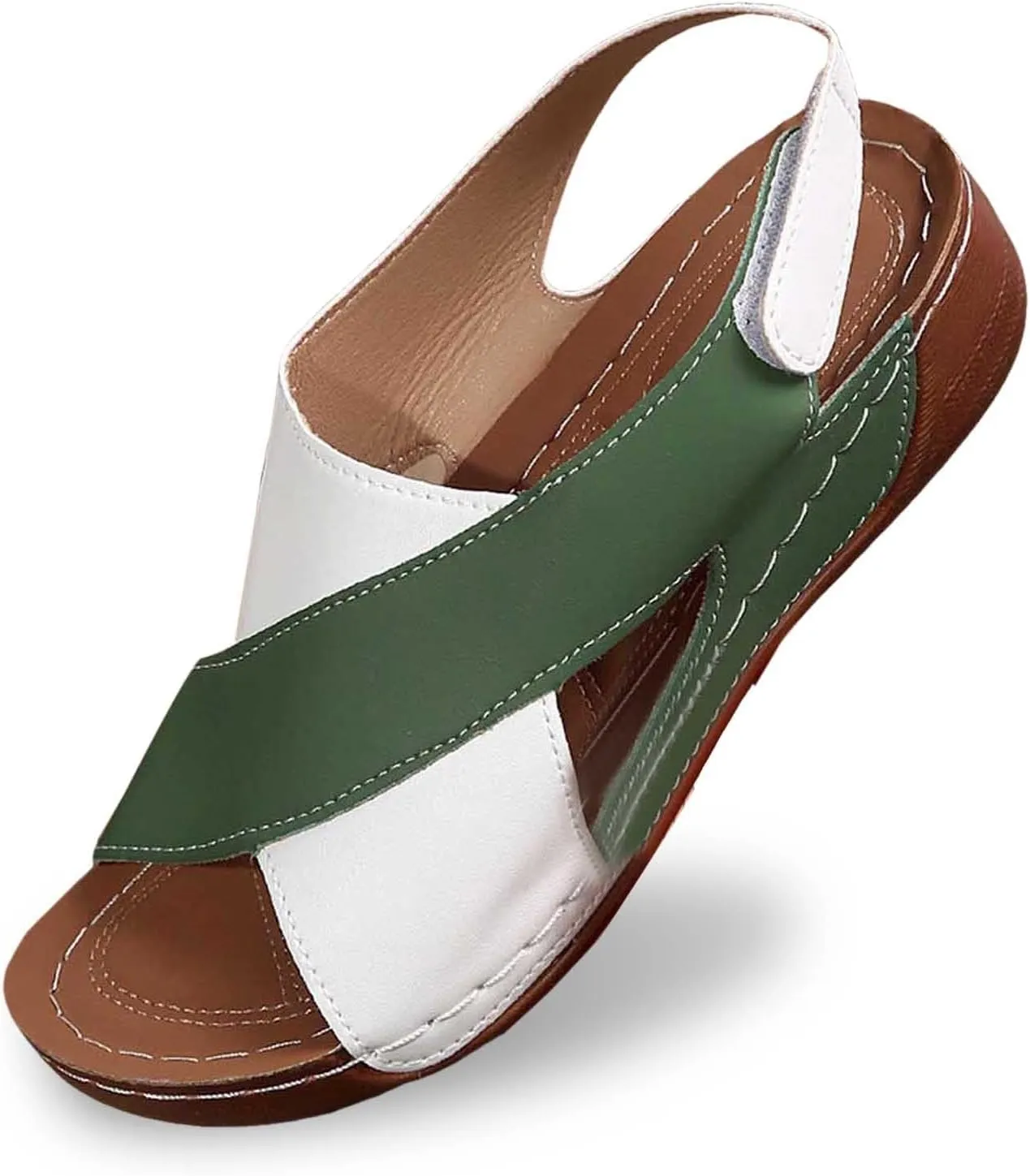 Peep Toe Flats For Women Vacation Women'S Dress Shoes With Non Slip Dressy Strappy Sandals Fashion Wedges