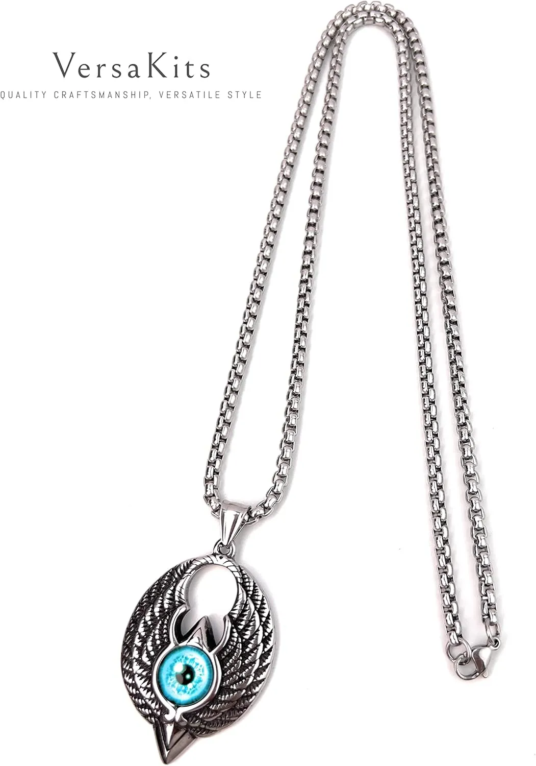 Pendant Necklace for Men with Box Chain Versatile Stainless Steel Silver Pendant