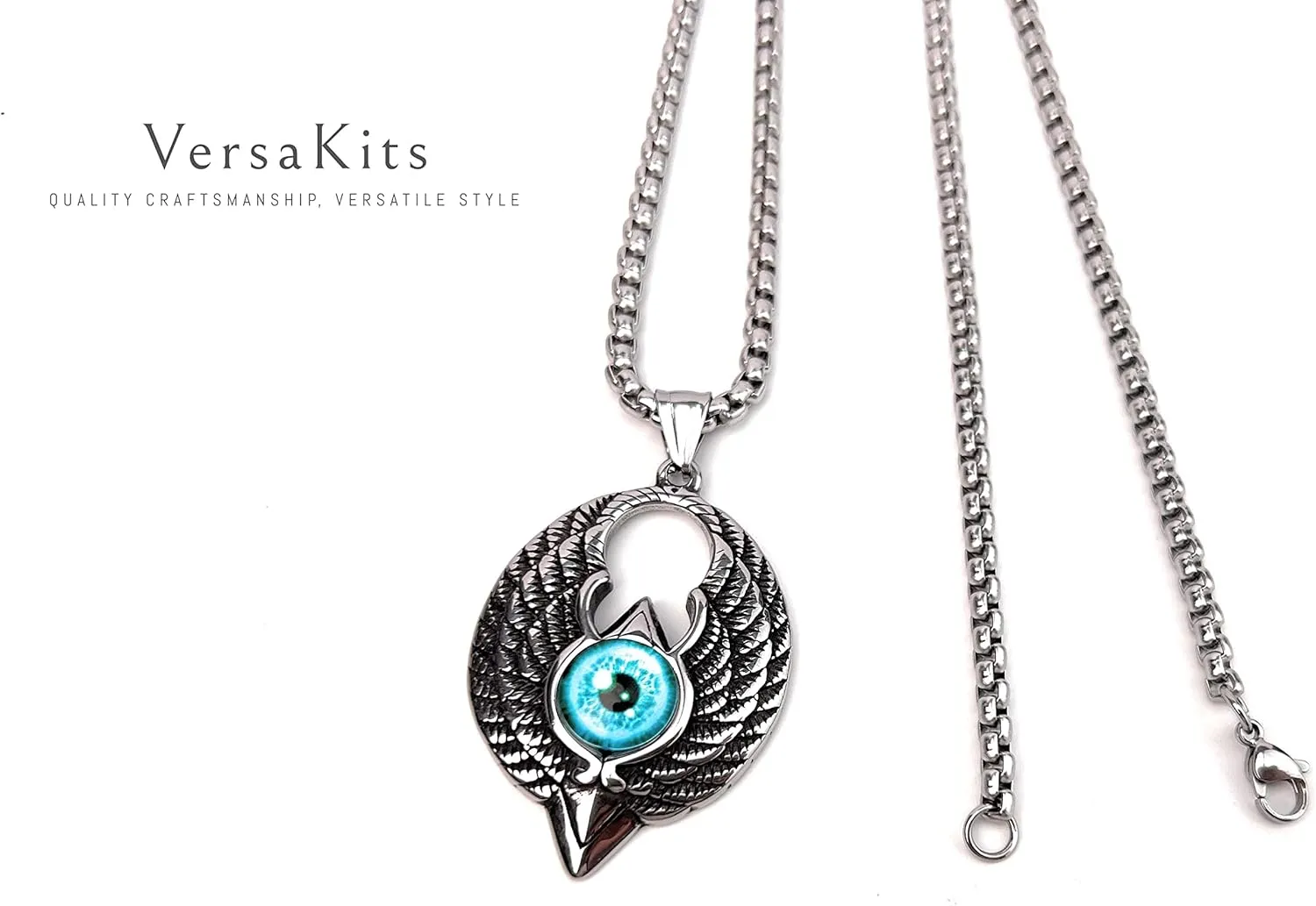 Pendant Necklace for Men with Box Chain Versatile Stainless Steel Silver Pendant
