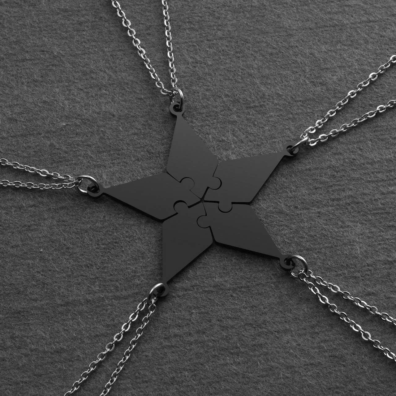 PiercingJ Personalized Engraved Custom 5 Pieces Best Friends BFF Family Puzzle Necklaces Stainless Steel Pentagram Star Friendship Matching Jigsaw Pendant Chain for Women Sisters Gift
