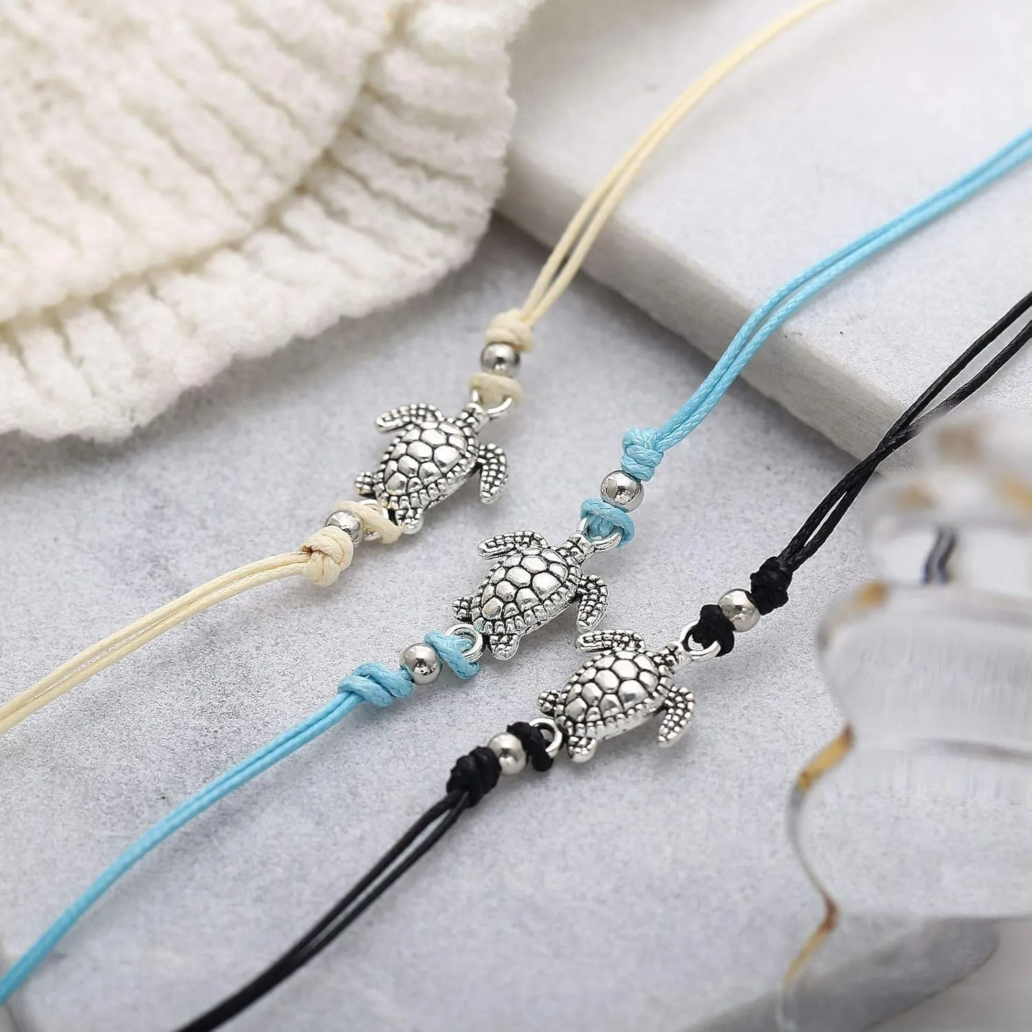 Pingyongchang Boho Beach Sea Turtles Rope String Bracelets Anklets Family Handmade Adjustable Turtle String Bracelet for Women Best Friend Jewelry