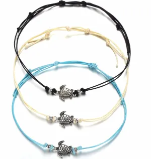 Pingyongchang Boho Beach Sea Turtles Rope String Bracelets Anklets Family Handmade Adjustable Turtle String Bracelet for Women Best Friend Jewelry