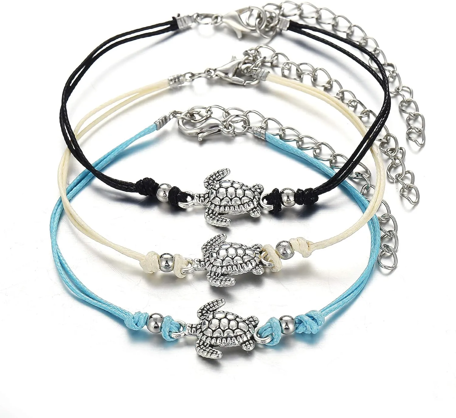 Pingyongchang Boho Beach Sea Turtles Rope String Bracelets Anklets Family Handmade Adjustable Turtle String Bracelet for Women Best Friend Jewelry