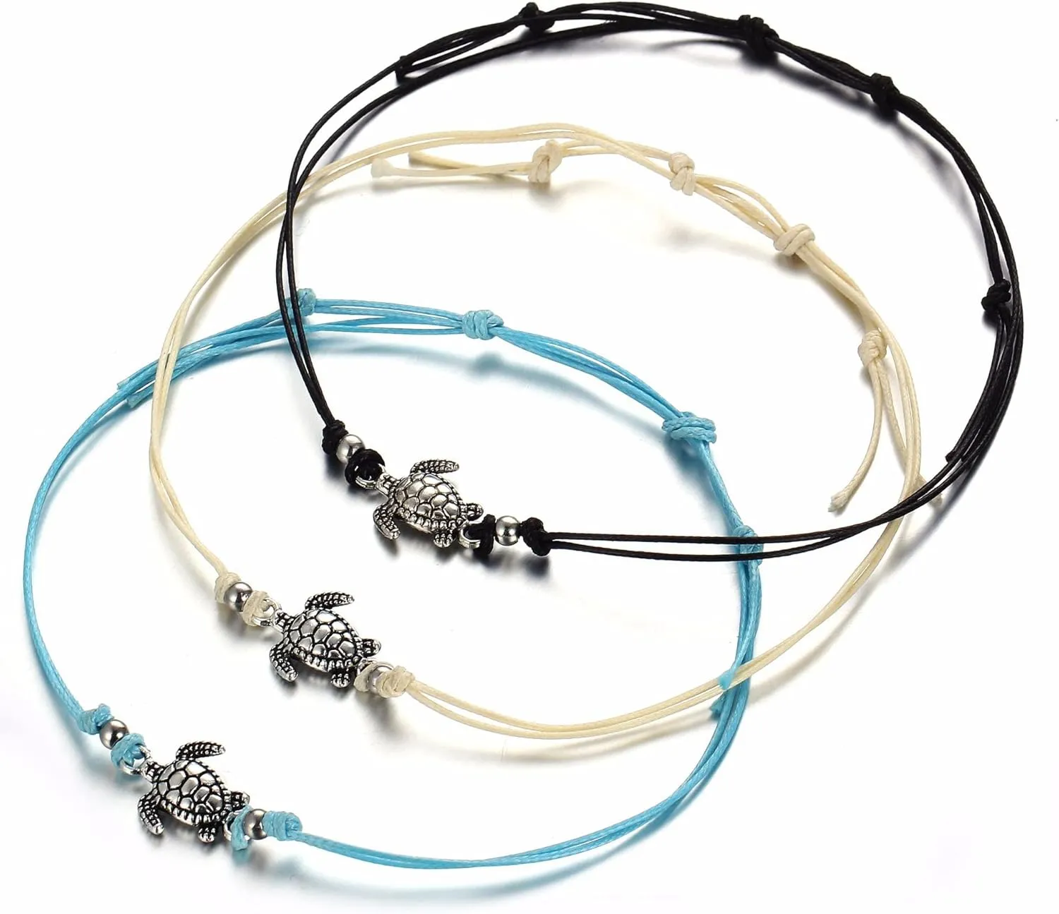 Pingyongchang Boho Beach Sea Turtles Rope String Bracelets Anklets Family Handmade Adjustable Turtle String Bracelet for Women Best Friend Jewelry