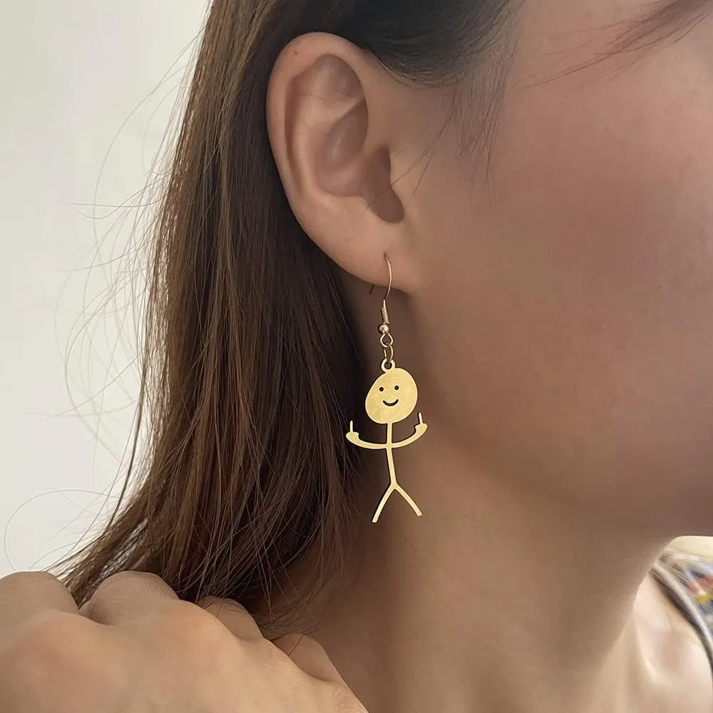 Pingyongchang Cool Funny Doodle Middle Finger Earrings Cute Handmade Face Dangle Drop Earrings for Women Men Friendship Personalized Jewelry Best Friend Gift