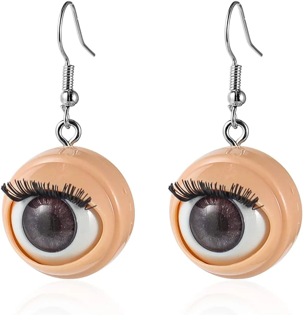 Pingyongchang Cute Funny Blinking Eyeball Earrings Creepy Eyeball Dangle Earrings Eyes Eyelash Witchy Punk Statement Earrings for Women Halloween Party Jewelry Gift