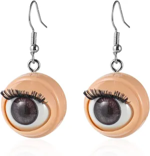 Pingyongchang Cute Funny Blinking Eyeball Earrings Creepy Eyeball Dangle Earrings Eyes Eyelash Witchy Punk Statement Earrings for Women Halloween Party Jewelry Gift