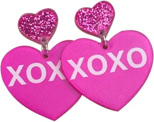 Pingyongchang Cute Love Heart Glitter Acrylic Dangle Earrings for Women Couple Hug Me Be Mine Kiss Me Letter Heart Shape Drop Earrings Mother's Day Birthday Day Jewelry Gift