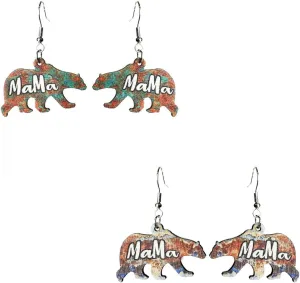 Pingyongchang Cute Mom Letter Baseball Basketball Football Sport Wooden Dangle Drop Earrings Vintage Handmade Mama Bear Wood Earrings Mothers Day Gift for Mom Grandma from Daughter