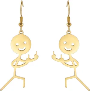 Pingyongchang Funny Doodle Middle Finger Dangle Drop Earrings for Women Cute Face Statement Earrings Creative Cool Jewelry Gift