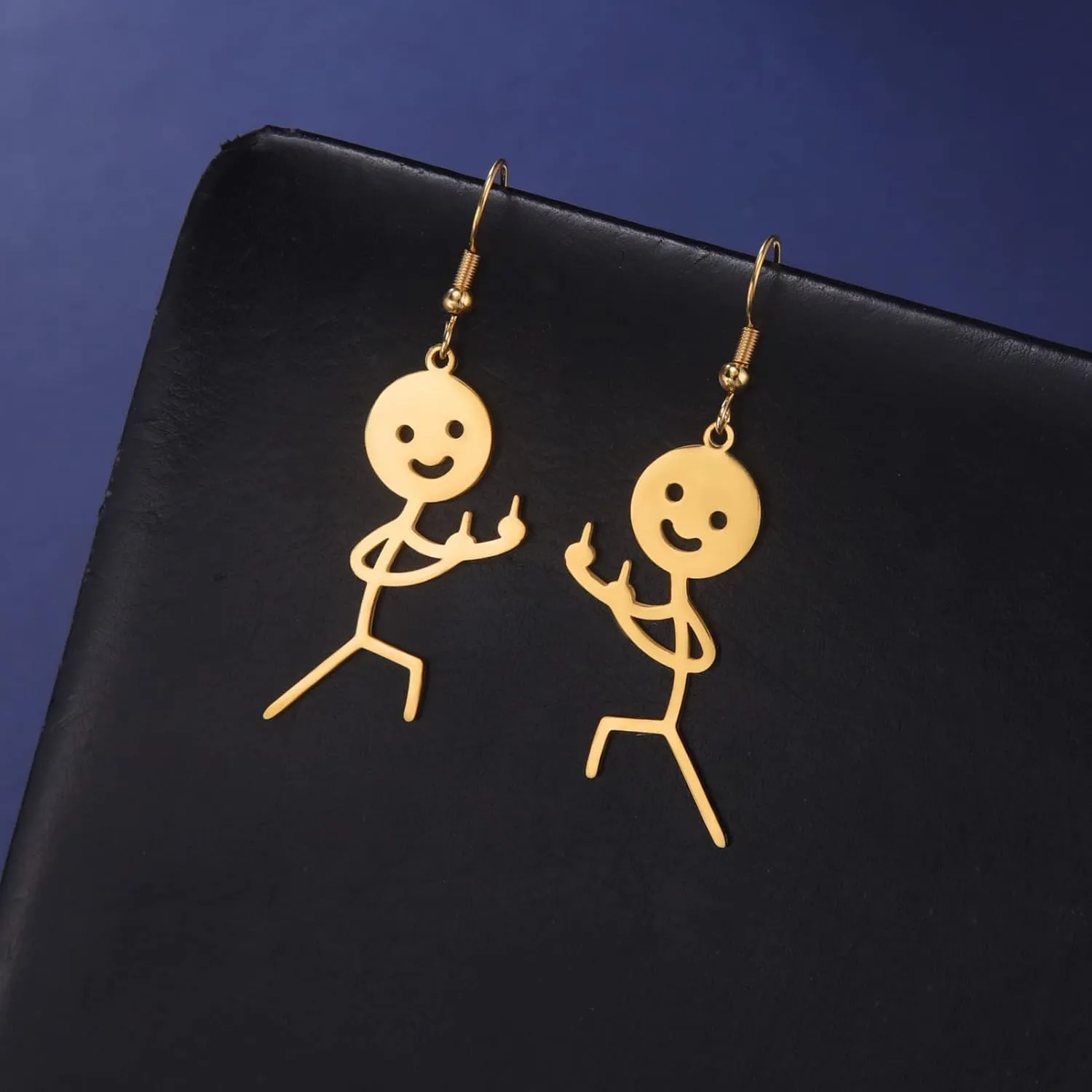 Pingyongchang Funny Doodle Middle Finger Dangle Drop Earrings for Women Cute Face Statement Earrings Creative Cool Jewelry Gift