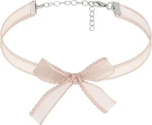 Pink Chiffon Bow Kawaii Coquette Choker Necklace Jewelry for Women, Romantic Gifts for Women Trendy Stuff for In Their Her 20s, Simple Pastel Bow Necklaces Aesthetic Accessories