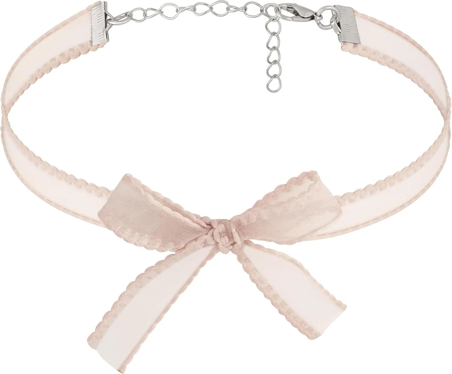 Pink Chiffon Bow Kawaii Coquette Choker Necklace Jewelry for Women, Romantic Gifts for Women Trendy Stuff for In Their Her 20s, Simple Pastel Bow Necklaces Aesthetic Accessories
