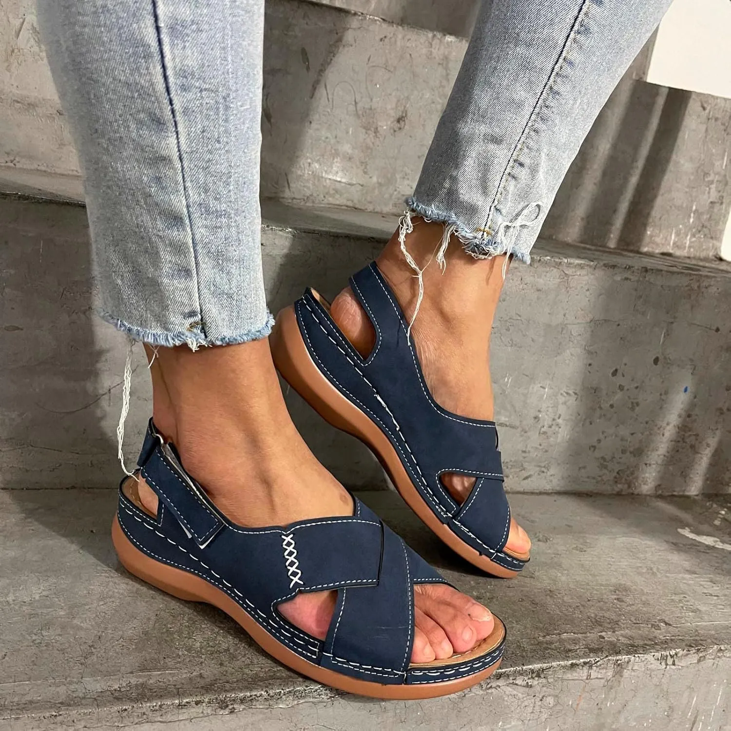 Platform Sandals Women Dressy Wedge Sandals Adjustable Ankle Strap Orthopedic Sandals Casual Summer Sandals Walking Shoes with Arch Support