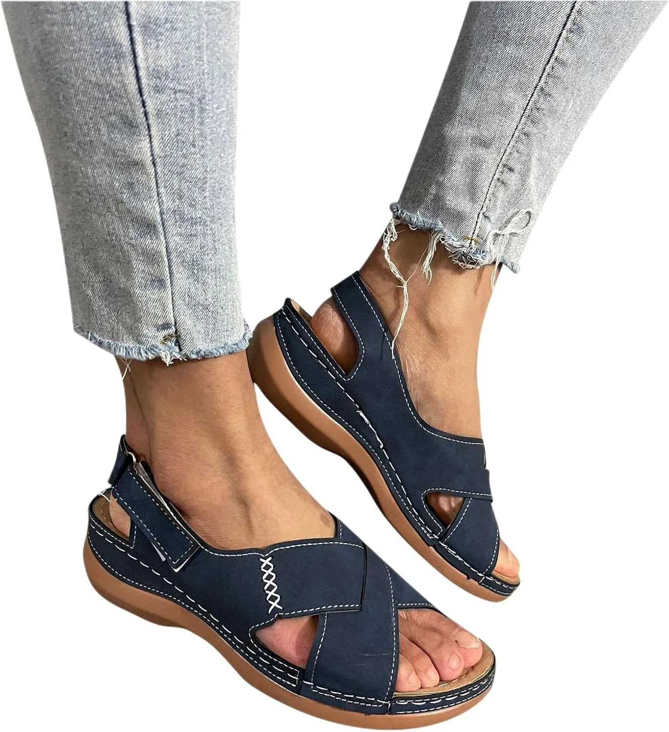 Platform Sandals Women Dressy Wedge Sandals Adjustable Ankle Strap Orthopedic Sandals Casual Summer Sandals Walking Shoes with Arch Support