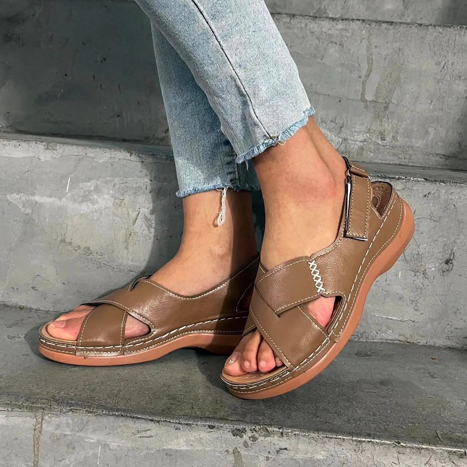 Platform Sandals Women Dressy Wedge Sandals Adjustable Ankle Strap Orthopedic Sandals Casual Summer Sandals Walking Shoes with Arch Support