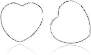 Platinum Plated 925 Sterling Silver Love Heart Hoop Earrings for Women, Classic Design with 3 Sizes