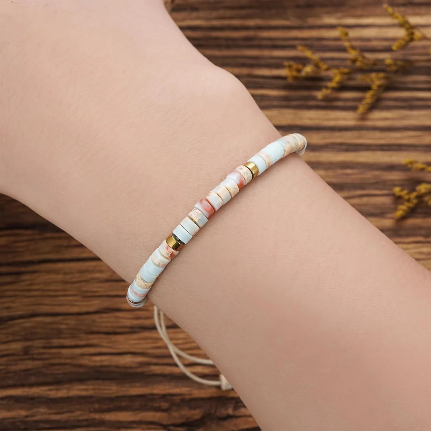 Plumiss Boho Inspirational Gifts Bracelets for Women,Handmade Unique Energy Natural Stone Beaded Strand Wrap Bracelet Jewelry Gift