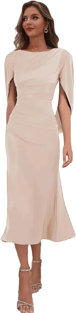 Plus Size Formal Dresses for Curvy Women Peach Mother of The Bride Dress with Cape Chiffon Evening Gown US 18
