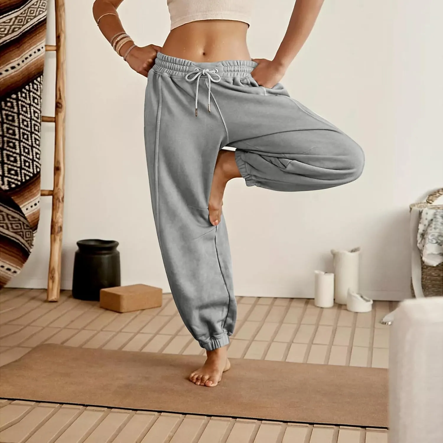 Plus Size Sweatpants for Women Fall Drawstring Jogger Pants Elastic Waist Pants Loose Trousers Comfy with Pocket