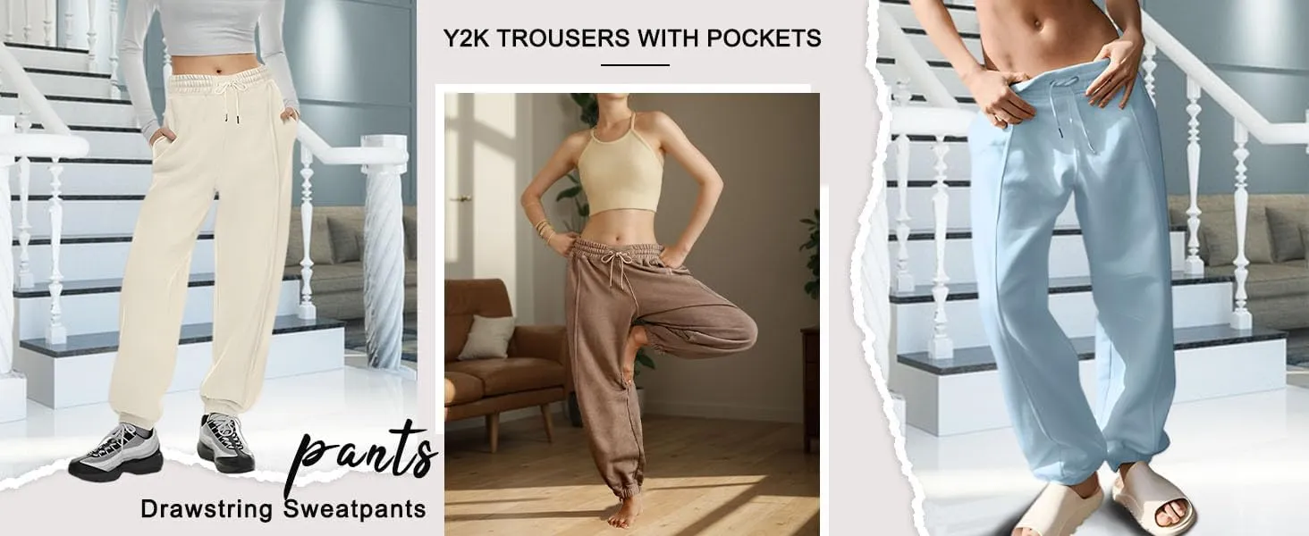 Plus Size Sweatpants for Women Fall Drawstring Jogger Pants Elastic Waist Pants Loose Trousers Comfy with Pocket